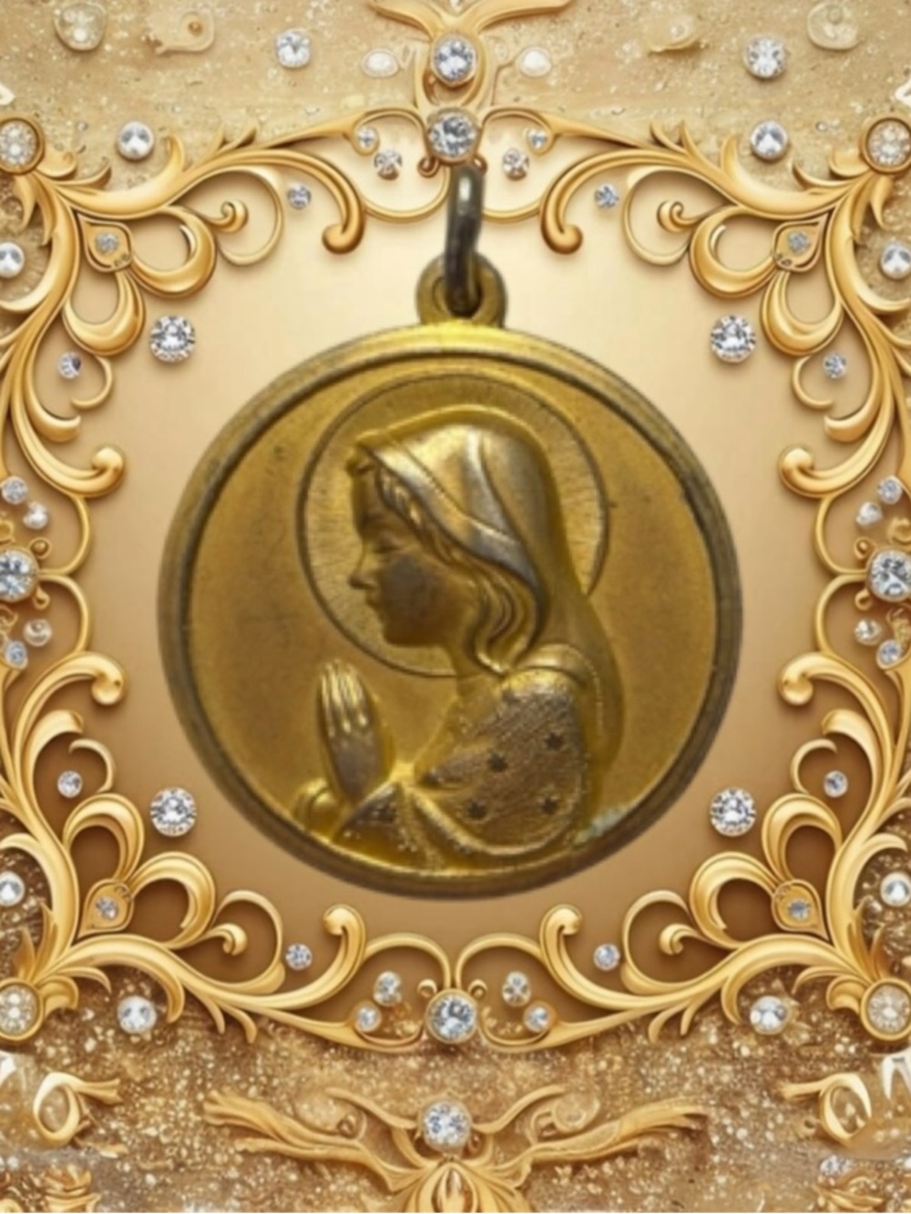 Rare Vintage Virgin Niña Medallion Oversized Gold 1960s Religious Medal Mary
